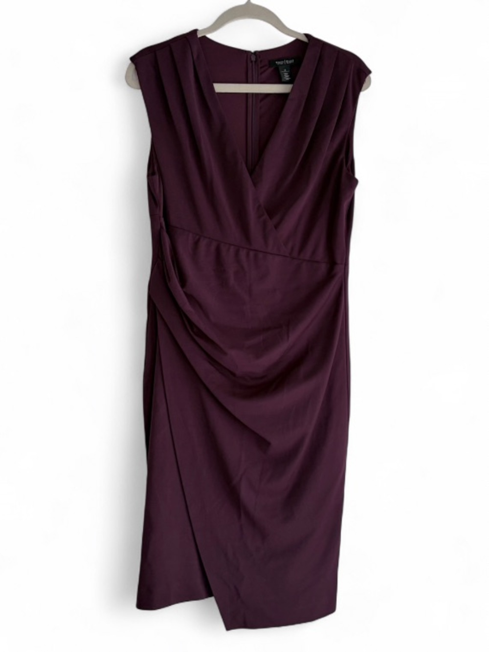 White House Black Market Burgundy Sleeveless Knit Wrap Midi Dress Size 12